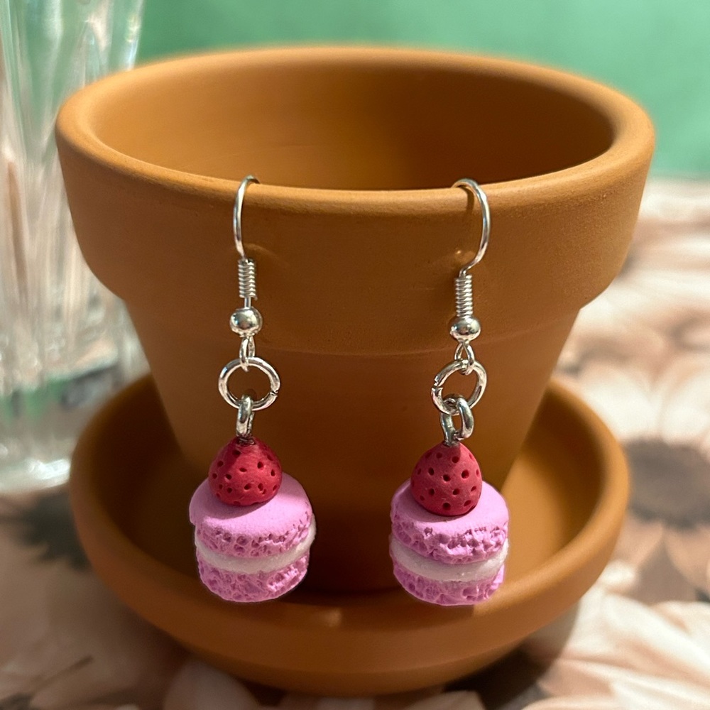 SOLD/Strawberry Macaron Earrings